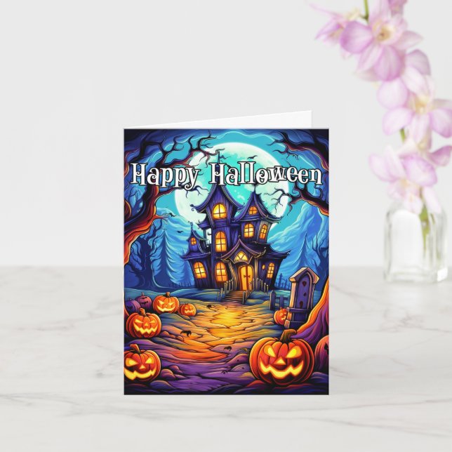 Carte Frightful Haunted House | Bonne Halloween (Orchidée)