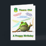 Carte Froggy friend 8th birthday card with froggy jokes<br><div class="desc">A happy frog telling birthday jokes</div>