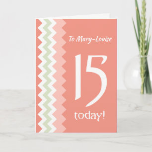 Carte Front personnalisé 15e anniversaire, Coral, Chevro