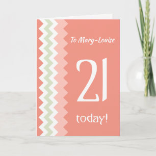 Carte Front personnalisé 21e anniversaire, Coral, Chevro