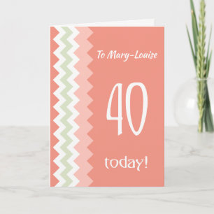 Carte Front personnalisé 40e anniversaire, Coral, Chevro