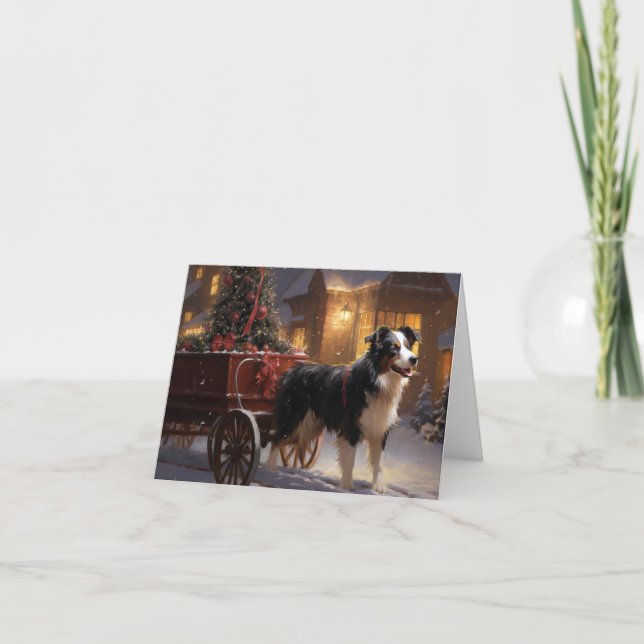 Carte Frontière Collie Festive de Noël (Devant)
