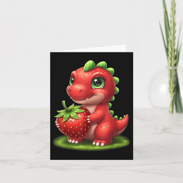 Carte Fruit d'été aux fraises mignonnes Dinosaure T Rex (Devant)