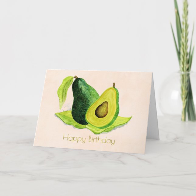 Carte Fruit vert Avocado en aquarelles Joyeux anniversai (Devant)