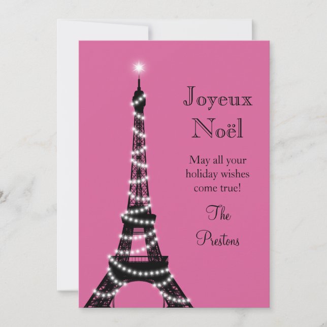 Carte fuchsia de la Tour Eiffel pour les Fêtes (Devant)