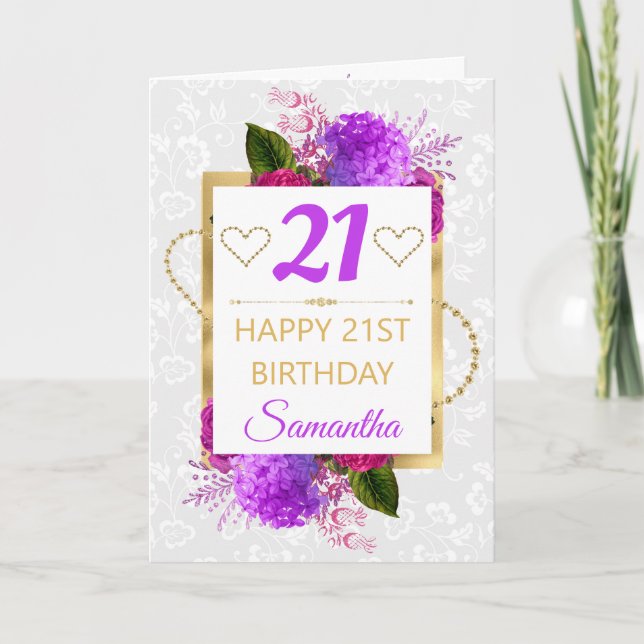 Carte Fuchsia et fleurs démodées violettes Anniversaire (Devant)