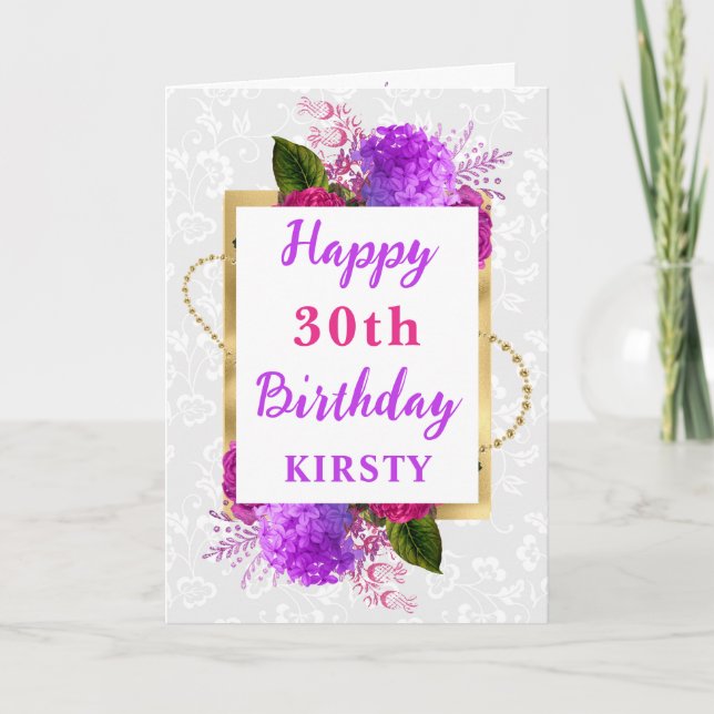 Carte Fuchsia et fleurs démodées violettes Anniversaire (Devant)