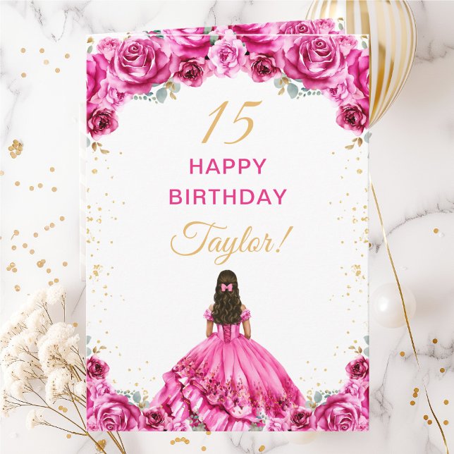 Carte Fuchsia Princesse Fleurs Joyeux Anniversaire (Créateur téléchargé)