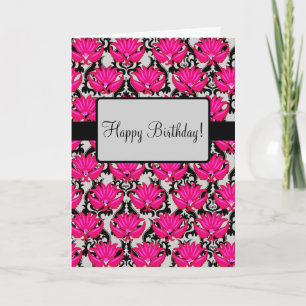 Carte Fuchsia rose Art Nouveau Damask Joyeux anniversair