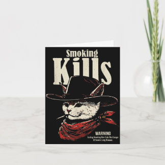 Carte Fumer tue citation drôle de cowboy chat avec chape