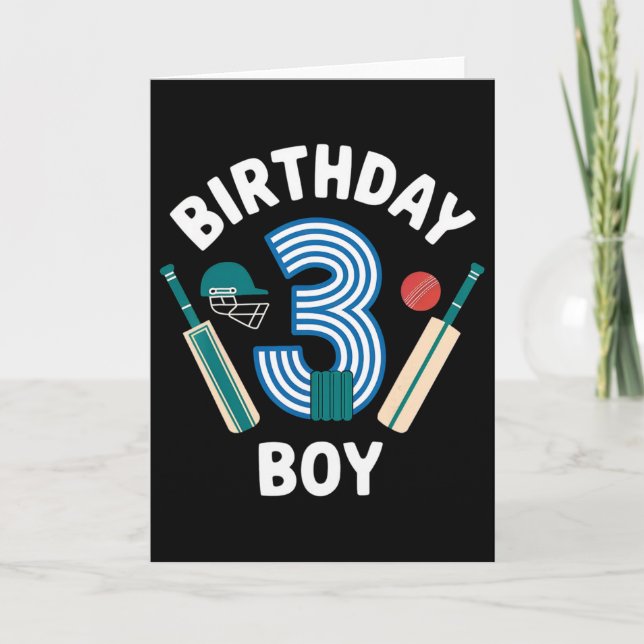 Carte Fun 3e Anniversaire Cricket Garçons Enfants 3 Ans  (Devant)
