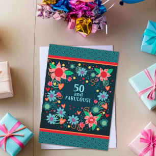 Carte Fun 50 Fabuleux Floral Girly Colorful âge personna