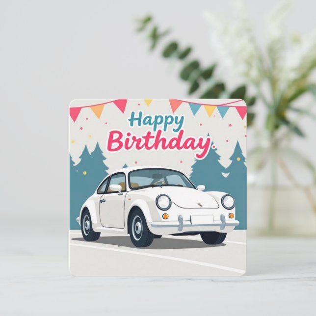 Carte Fun Auto-Thème Joyeux anniversaire (Debout devant)
