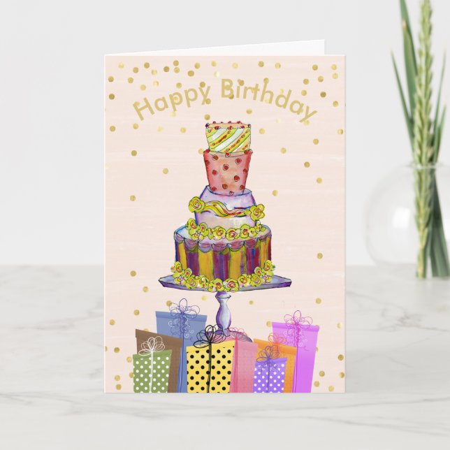 Carte Fun Birthday Cake and Presents Birthday Card (Devant)