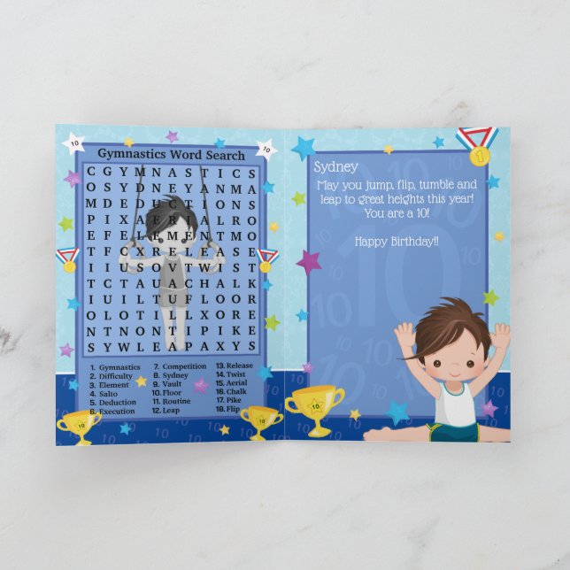 Carte Fun Boys Gymnastique Word Rechercher Joyeux Annive (Intérieur)
