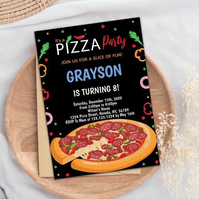 Carte Fun Cheesy Party pour enfants, Ados ou adult (Full Pizza Birthday Invitations)