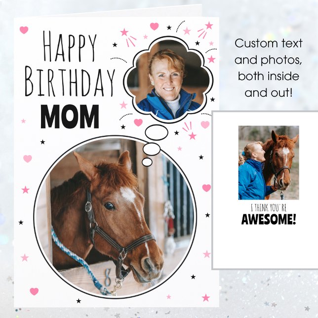 Carte Fun Cheval Maman Anniversaire Pensée Bulle Photo B (Créateur téléchargé)
