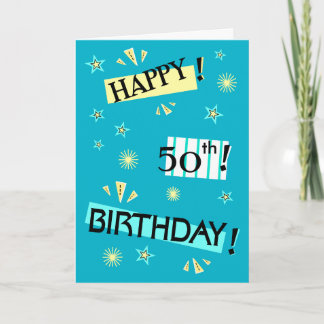 Carte Fun Color Block Happy 50th Birthday Greeting Card
