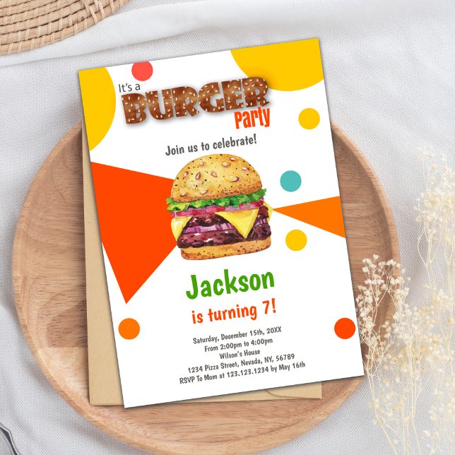 Carte Fun Cookout ou BBQ Party pour tous les âges (Orange Burger Birthday Invitations)