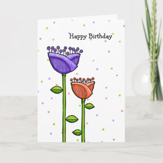 Carte Fun Doodle Flowers pourpre oranges points Annivers