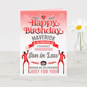 Carte Fun FILS TRINIDADIEN EN DROIT Anniversaire rouge e