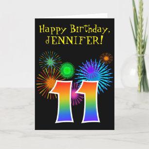 Carte Fun Fireworks + Rainbow Motif "11" Anniversaire #