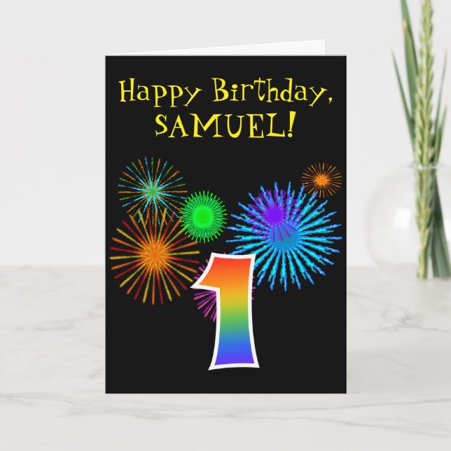 Carte Fun Fireworks + Rainbow Motif "1" Anniversaire # (Devant)