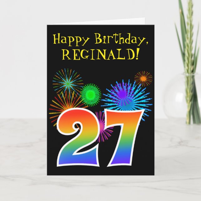 Carte Fun Fireworks + Rainbow Motif "27" Anniversaire # (Devant)