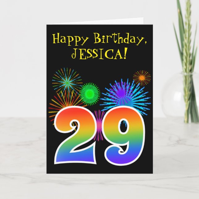 Carte Fun Fireworks + Rainbow Motif "29" Anniversaire # (Devant)