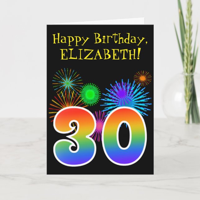 Carte Fun Fireworks + Rainbow Motif "30" Anniversaire # (Devant)