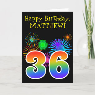 Carte Fun Fireworks + Rainbow Motif "36" Anniversaire #