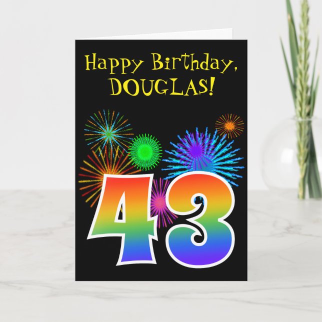 Carte Fun Fireworks + Rainbow Motif "43" Anniversaire # (Devant)