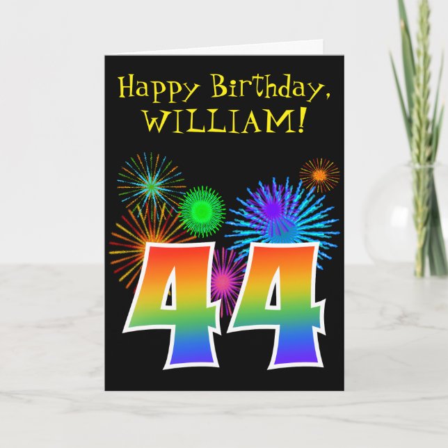 Carte Fun Fireworks + Rainbow Motif "44" Anniversaire # (Devant)