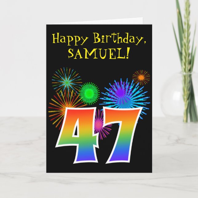 Carte Fun Fireworks + Rainbow Motif "47" Anniversaire # (Devant)