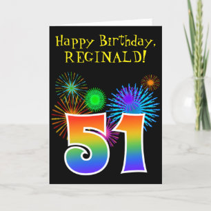 Carte Fun Fireworks + Rainbow Motif "51" Anniversaire #