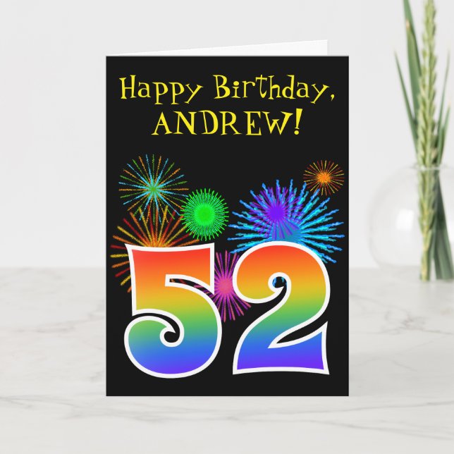 Carte Fun Fireworks + Rainbow Motif "52" Anniversaire # (Devant)