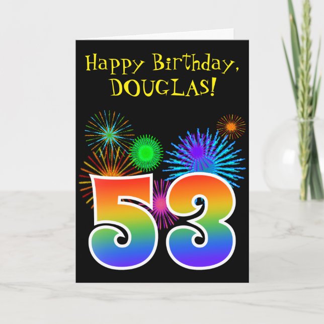 Carte Fun Fireworks + Rainbow Motif "53" Anniversaire # (Devant)
