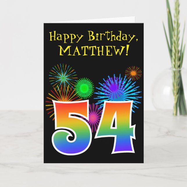 Carte Fun Fireworks + Rainbow Motif "54" Anniversaire # (Devant)