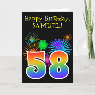 Carte Fun Fireworks + Rainbow Motif "58" Anniversaire #