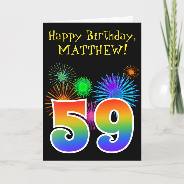 Carte Fun Fireworks + Rainbow Motif "59" Anniversaire # (Devant)