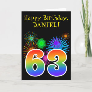 Carte Fun Fireworks + Rainbow Motif "63" Anniversaire #