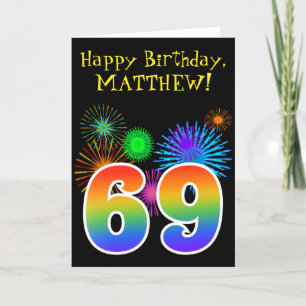 Carte Fun Fireworks + Rainbow Motif "69" Anniversaire #