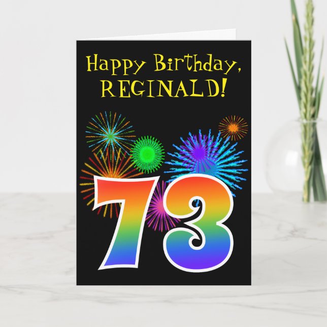 Carte Fun Fireworks + Rainbow Motif "73" Anniversaire # (Devant)