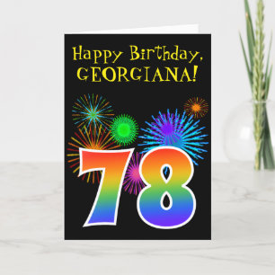 Carte Fun Fireworks + Rainbow Motif "78" Anniversaire #