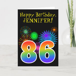Carte Fun Fireworks + Rainbow Motif "86" Anniversaire #