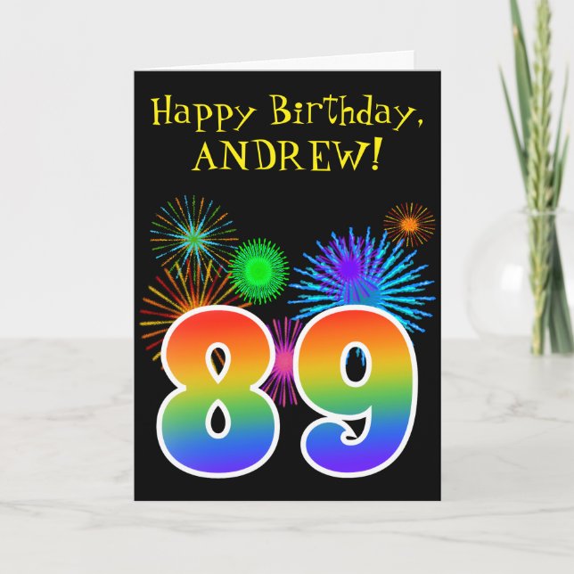 Carte Fun Fireworks + Rainbow Motif "89" Anniversaire # (Devant)
