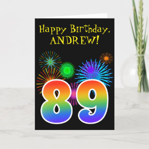 Carte Fun Fireworks + Rainbow Motif "89" Anniversaire #