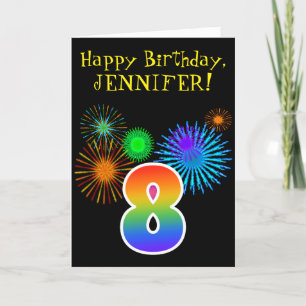 Carte Fun Fireworks + Rainbow Motif "8" Anniversaire #