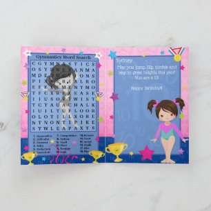 Carte Fun Girls Gymnastique Word Rechercher Joyeux Anniv