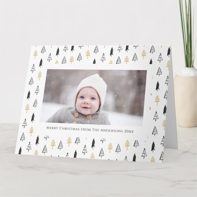 Carte Fun Gold Black Pine Tree minimaliste Noël (Devant)